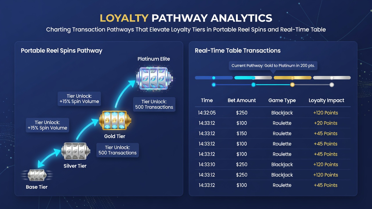 Analytics interface showing loyalty tier progression linked to reel spin and live table transaction records