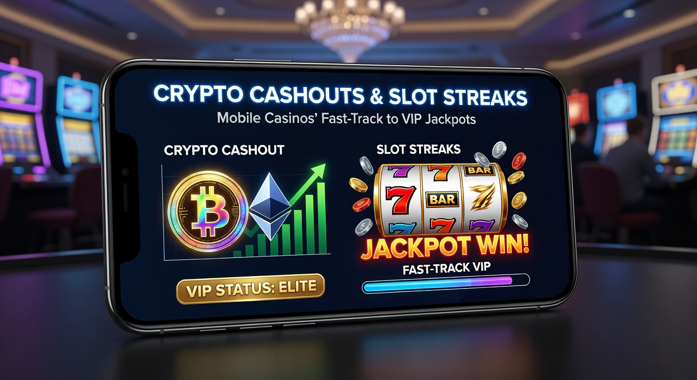 Smartphone screen displaying a mobile casino app with cryptocurrency wallet integration and a winning slot streak animation