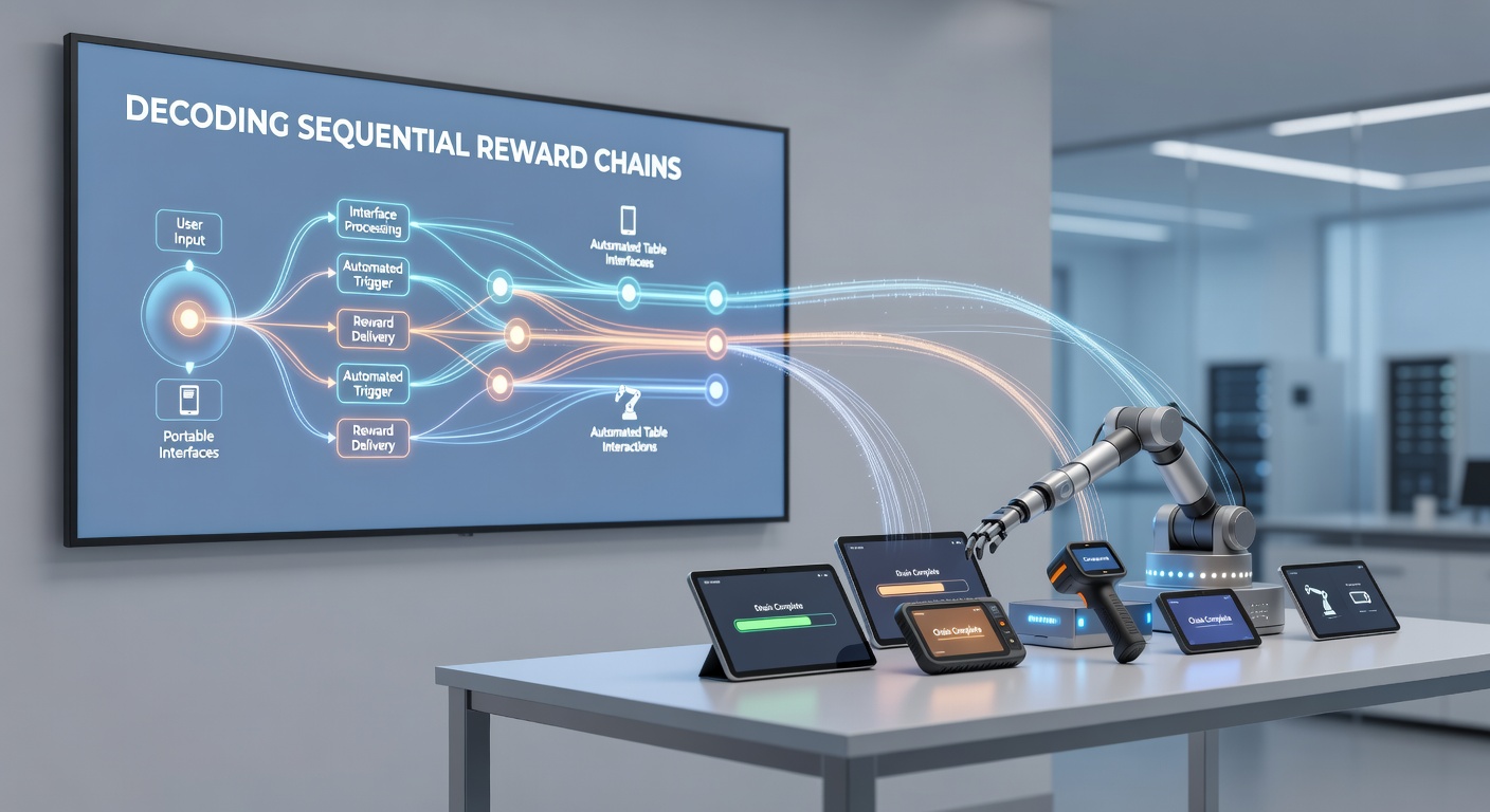Automated electronic table terminal showing reward chain status synced with mobile account details