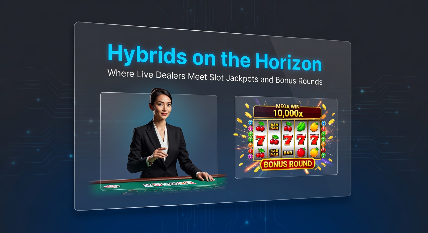 Vibrant hybrid casino game screen showing a live dealer interacting with spinning slot reels and jackpot meters