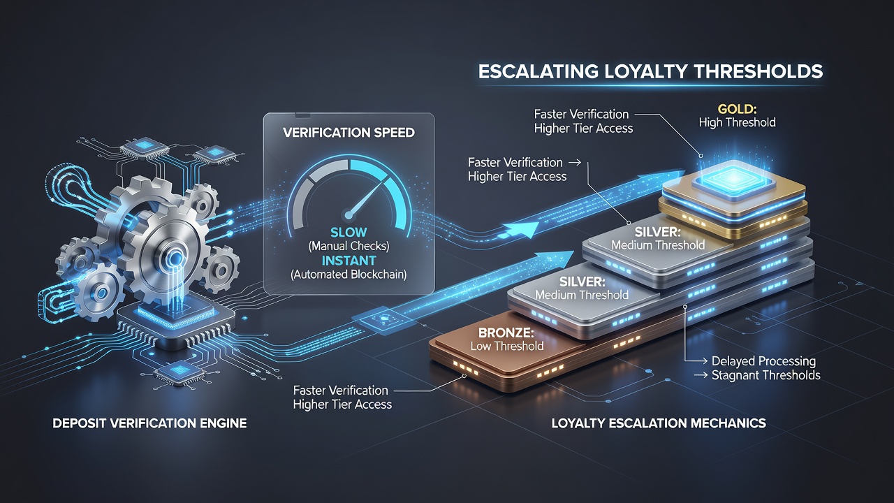 Chart illustrating loyalty tier progression rates correlated with deposit processing times