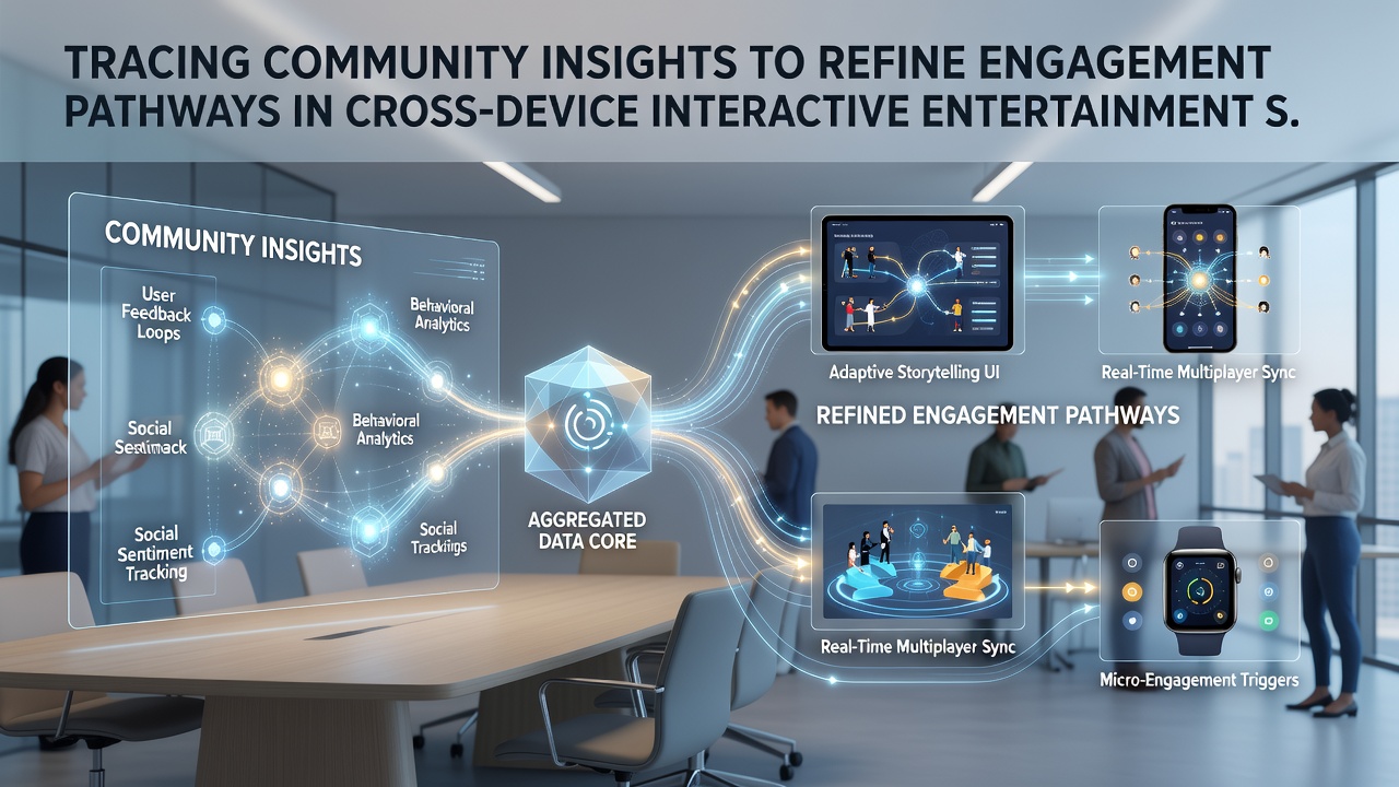 Analytics dashboard displaying community insight graphs and engagement pathway metrics for interactive entertainment platforms