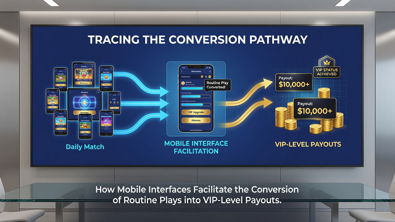 Dashboard view of VIP tier progression with payout history and reward conversions on a mobile casino app